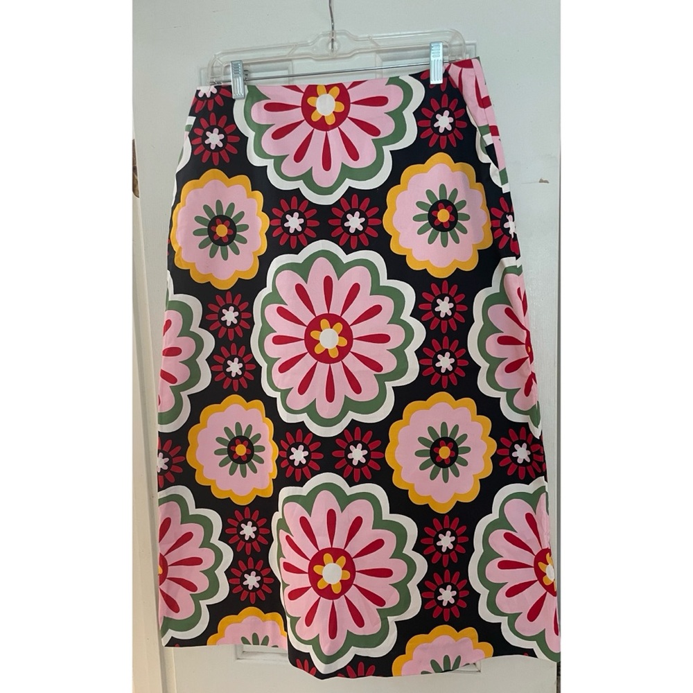 Boden Pink and Orange Midi A-Line Skirt